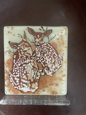 Hand Made Fused Glass Deer On Glass Stand