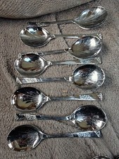 Chrome On Nickel Soup Spoons With Shell Design Bowl X8