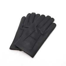 HERMES H Stitch Deerskin Gloves Leather Black #8