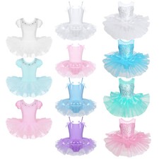 Girls Glitter Tutu Skirted Leotard Sequin Ballet Dance Dress Ballerina Dancewear