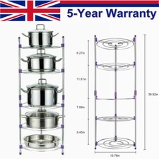 FIVE TIER KITCHEN PAN STAND SAUCEPAN POT FRYING PAN RACK HOLDER CHROME UK