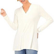 New Susan Graver Ivory Knit Long Sleeve V-Neck A-Line Tunic Top Petite Size 3X
