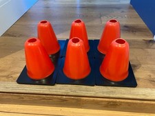 Set of six sports agility cones, red, flexible so bend if stood on 