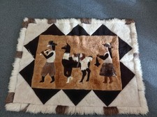 Vintage Peruvian Alpaca Wool Wall Hanging Rug Llama Scene 68x51"