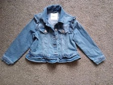 Next Girls Age 4 Years Frill Detail Denim Jacket Coat Spring Cotton Stretch