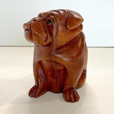 Wooden Hand Carved Bulldog Dog Carving.....