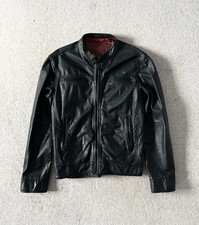 Superdry Men’s Black And Red Leather Racer Jacket Size XL Never Worn