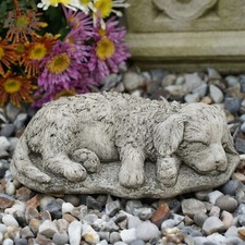 Golden Retriever Puppy Dog Stone Statue | Animal Pet Outdoor Garden Ornament