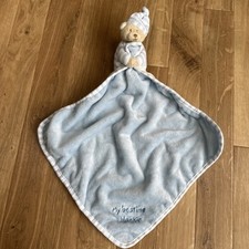 MOTHERCARE BLUE WHITE STRIPE MY BEDTIME BLANKIE TEDDY BEAR COMFORTER SOFT TOY