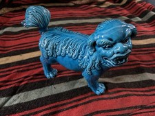 Vintage Chinese Turquoise Blue Porcelain Foo Dog Temple Lion 