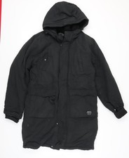 WESC Mens Black Parka Coat Hooded Winter Casual Jacket S