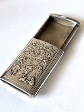 German Silver 800 Vesta Case/ Drawer Match Safe c1900 Figural Music Tavern Scene