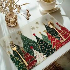 4pcs Christmas Placemats Cute Merry Xmas Table Mat Heat Resistant Tableware Pads