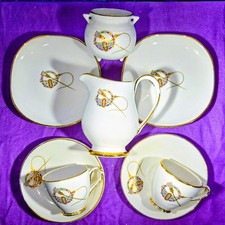 Arklow Tara Brooch Pattern Espresso Cups, Saucers, Plates, Creamer & Sugar Bowl