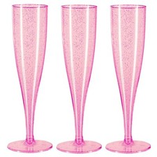 10 x Pink Prosecco Flutes with Silver Glitter 175ml Champagne Glasses Disposable