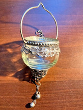 Glass Hanging Ribbed Tea Light Candle Holder Moroccan Lantern Home Decor Metal