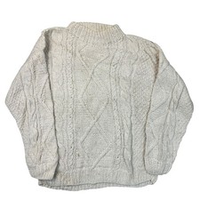 Vintage Ecuador Knit Jumper Sweater Chunky 100% Wool Vintage Beige Mens Large