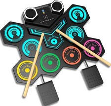 Portable Electric Drum Kit, CNAPXAIA Foldable Kids Drum Pad with Build-in Stere