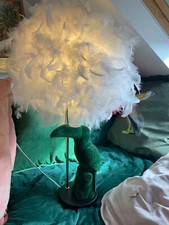 Flocked Table Lamp Bird Green Tucan White Feather Shade Velvet