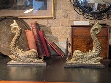 Antique Brass & cast iron Fish Door Stops – fireplace ornaments Victorian Style 
