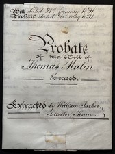 1891 Probate & Last Will & Testament, Thomas Malin of Towersey, Buckinghamshire