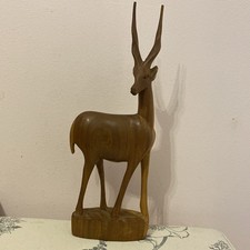 Mid Century Vintage Large Carved Wooden Gazelle Antelope 32 cm 