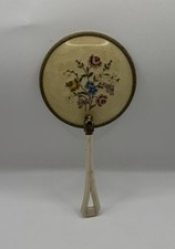 Vintage Hand Held Mirror With Embroidered Flowers 1940’s Travel Mirror