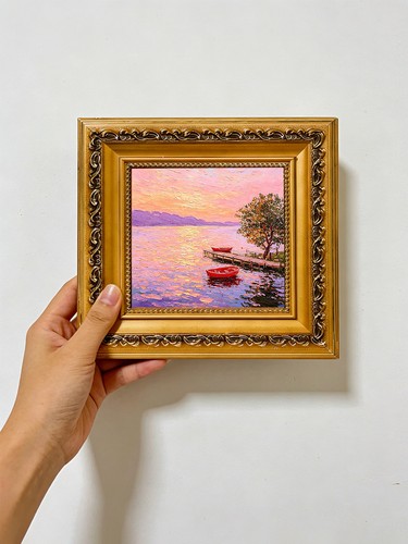 Pink sunset lake red - red, boats
