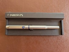 Vintage 1970's Parker 25 Flighter Fountain Pen Blue Trim with Case.  Metal 