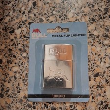BULL BRAND Metal Flip Petrol Lighter New Old Stock Steel Impressed Bull Motif