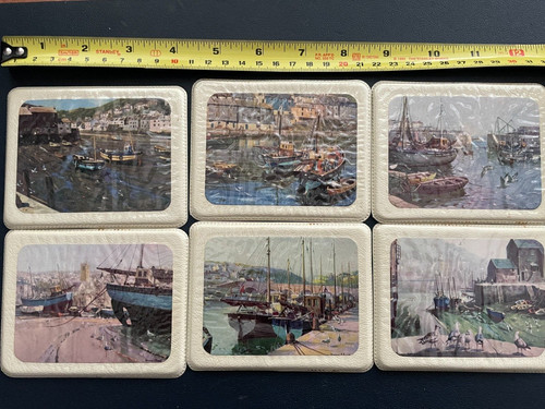 Six cocktail mats - with, fishing