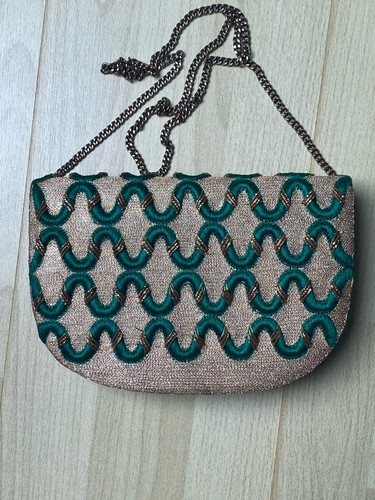 Gold emerald green handbag - gold,