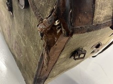 Antique Vintage Steamer  Chest Travel Trunk Wooden leather Banded Domed Storage 