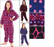 Girls all in one pyjama 1onesie kids sleepsuit childs hooded 7-8 9-10 13 years
