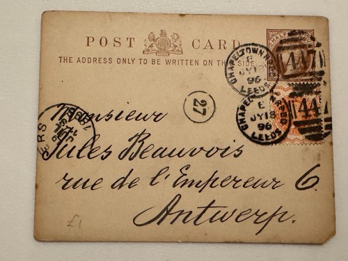 1896 postcard leeds to - 1896,