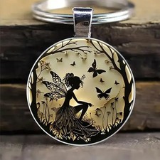 Handmade Fairy Keyring | Glass Dome Keychain | Butterfly Forest Nature Art UK