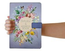 A5 Satin Fabric Address & Birthdays Book Floral Magnetic Closure LILAC FLOWERS 