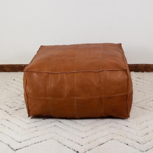 Leather footstool brown - leather,