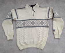 Vtg Norlender Jumper Mens L Fair Isle Wool Sweater Cable Knit 1/4 Zip Preppy Ski