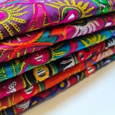 100% Cotton Lawn Indian Ethnic Mirror Embroidery Rangoli Boho Banjara Fabric 44"