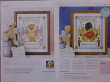 2 Cute Teddy Bear birth sampler designs cross stitch chart