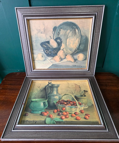 Pair vintage still life fruit - still,