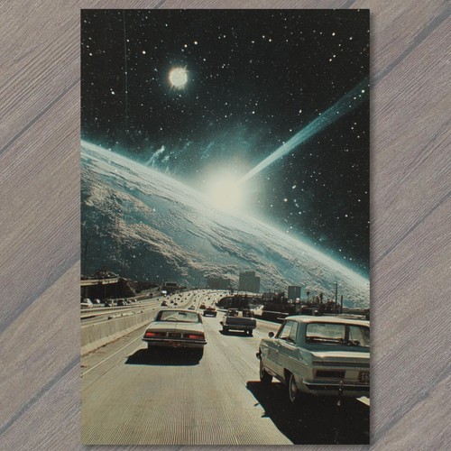 Postcard cosmic highway cars - cosmic,