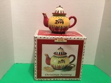 Debbie Mumm Mini Teapot, Christmas Pudding, Hand Painted, Sakura Oneida MINT!