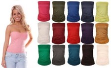 NEW WOMEN LADIES RUCHED BANDEAU BOOB TUBE VEST CROP BRA TOP LOT ALL SIZES