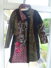 Desigual Multicoloured Jacquard & Rose Embroidered Dress Coat Jacket Size 40