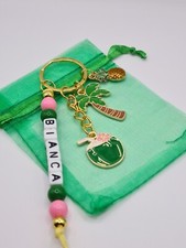 Personalised Tropical Keyring, pineapple, Coconut, Palm Tree Summer, Holiday