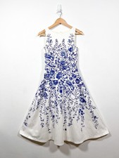 Hobbs Dress Size 6 White Blue