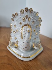 Vintage Porcelain Peacock Figurine 24k Polaris Swarovski Crystals 15cm. VGC.