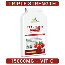Triple Strength Cranberry 15,000mg Plus Vitamin C (120 Tablets) UTI Cystitis 